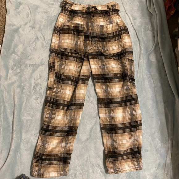 FREE PEOPLE Kye Wool Plaid High Rise Trousers Pants (Size 2) - Picture 3 of 6